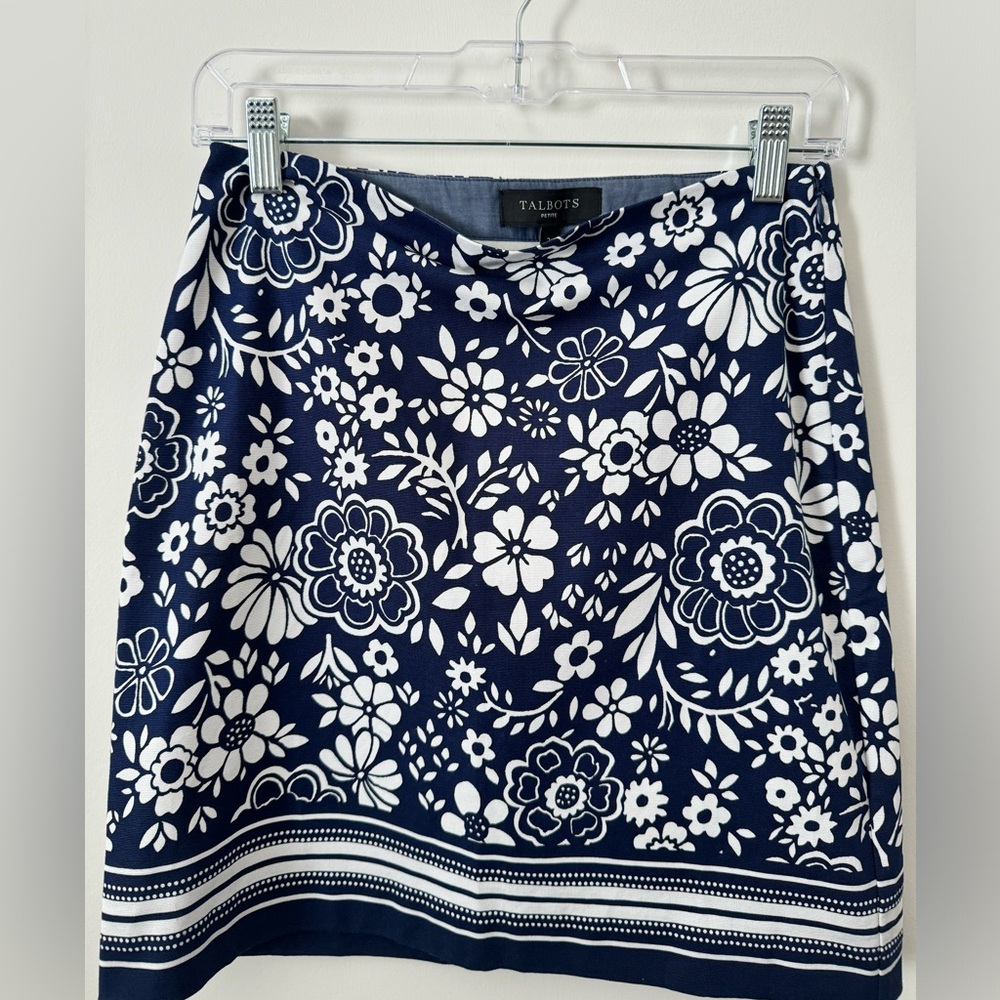 Talbots Blue and White A-Line Mini Skirt